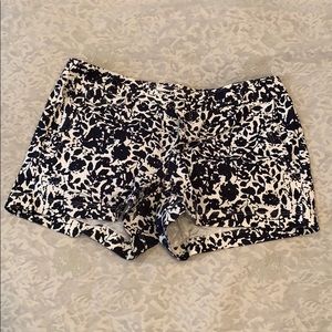 Navy Floral White Shorts